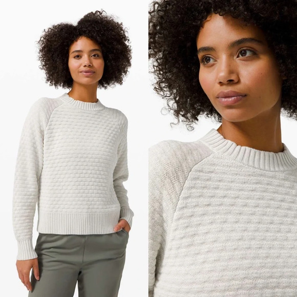 Lululemon Texture Play Crew Sweater Pullover Long Sleeve Knit Ribbed Vapor 8 - Picture 2 of 12